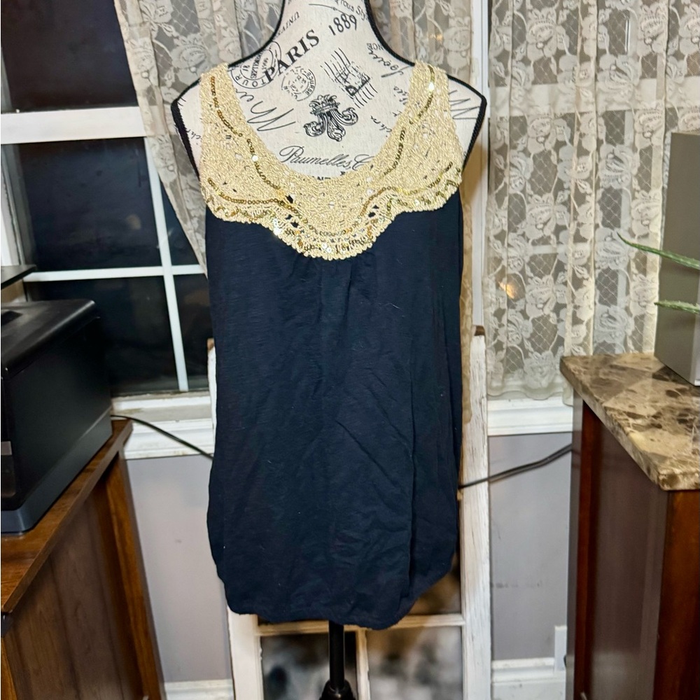 Lane Bryant Black and Gold Camisole with Bib Collar